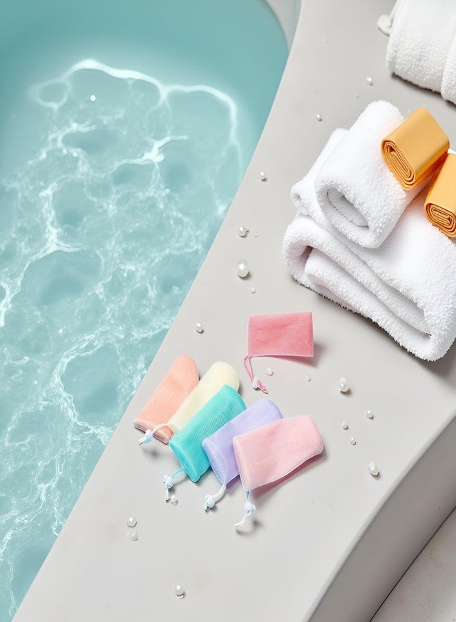 Mozff 5Pcs Exfoliating Mesh Soap Pouch Bubble Foam Net Bag for Shower Saver Pouch Drawstring Foaming Net Soap Bag for Body Facial Cleaning Tool, 5 Colors Used Repeatedly, Cleansers, Facial Cleansing Bars - Image 2